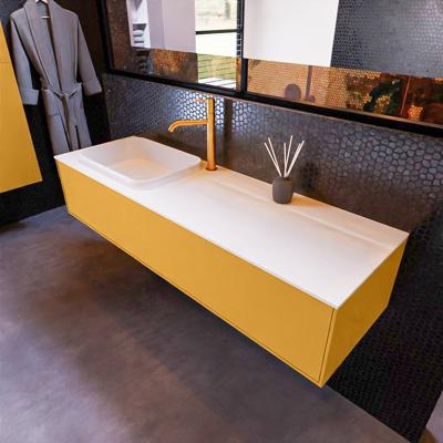 Badkamermeubelset Mondiaz Erin 150 cm met 1 Lade met RIDGE Wastafel Links Talc met 1 kraangat Greeploos Mat Ocher Badkamermeubelset Mondiaz Erin 150 cm met 1 Lade met RIDGE Wastafel Links Talc met 1 kraangat Greeploos Mat Ocher