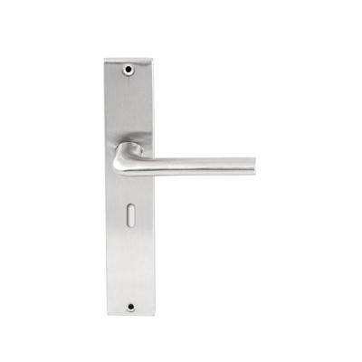 Hardbrass Deurkruk Samos op rechthoekig langschild sleutelgat 56mm - RVS