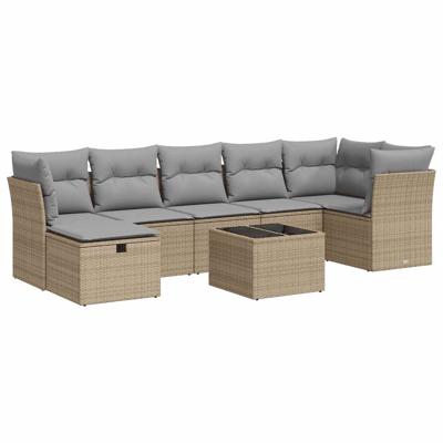 7-delige Loungeset met kussens poly rattan gemengd beige