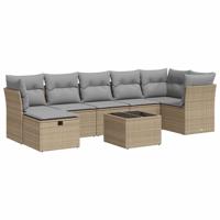 7-delige Loungeset met kussens poly rattan gemengd beige - thumbnail