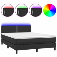 Boxspring met matras en LED kunstleer zwart 140x200 cm - thumbnail