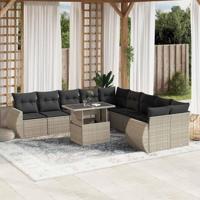 11-delige Loungeset met kussens poly rattan lichtgrijs - thumbnail