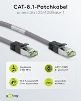 Goobay 55134 CAT 8.1 patchkabel, netwerkkabel, Ethernet, Playstation, Xbox, LAN-kabel, DSL, Highspeed, RJ45-stekker, grijs, 0,25 meter - thumbnail