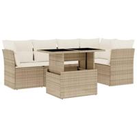 6-delige Loungeset met kussens poly rattan beige - thumbnail