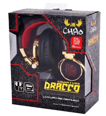Tt eSPORTS DRACCO Signature Hoofdtelefoons Bedraad Hoofdband Gamen Zwart, Goud, Rood - thumbnail
