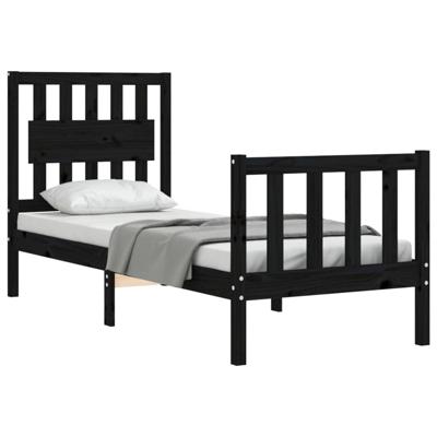 Bedframe met hoofdbord massief hout zwart