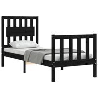 Bedframe met hoofdbord massief hout zwart - thumbnail