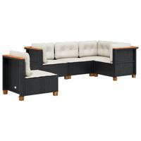 5-delige Loungeset met kussens poly rattan zwart - thumbnail