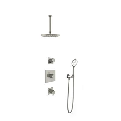 Hotbath Get Together doucheset met 2 stopkranen met 3 standen-handdouche, 30 cm plafondbuis, 25 cm hoofddouche, geborsteld nikkel