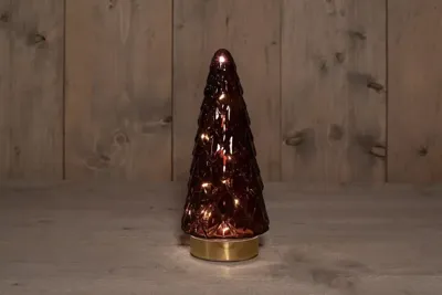 Tree Glass 10,5 x 24,5 cm Burgundy With Golden Base 10Led Anna's Collection - Annas collection