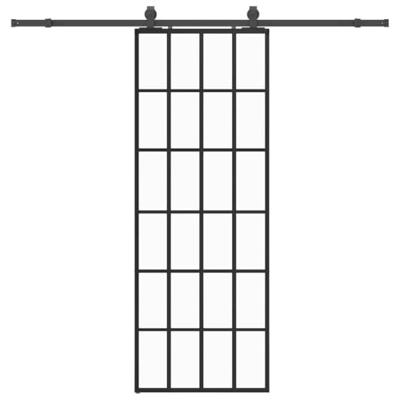 VidaXL Schuifdeur met beslagset 76x205 cm esg glas zwart VidaXL Schuifdeur met beslagset 76x205 cm esg glas zwart