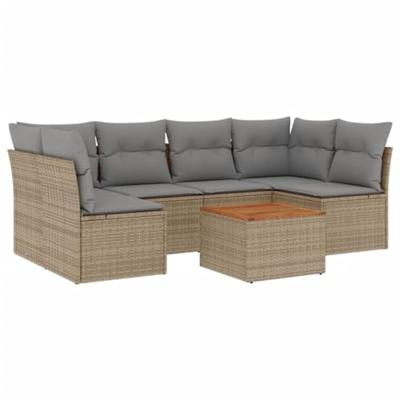 7-delige Loungeset met kussens poly rattan gemengd beige