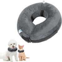 Nobleza Opblaasbare herstelhalsband voor hond en kat, verstelbaar, voor huisdieren, opblaasbare beschermende halsband voor katten, honden, herstel van operaties of wonden, grijs (S) - thumbnail