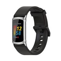 FitBit Charge 5 & 6 Extra soft siliconen bandje - Zwart + zilveren connector - thumbnail