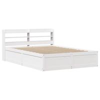 Bedframe met hoofdbord massief grenenhout wit 120x190 cm - thumbnail