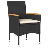 7-delige Tuinset met kussens poly rattan en acaciahout zwart - thumbnail