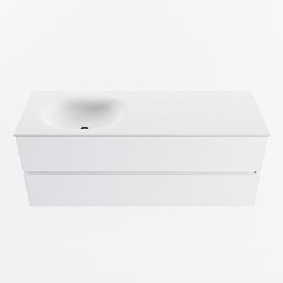 MONDIAZ VICA 130cm badmeubel onderkast Talc 2 lades. Wastafel MOON links zonder kraangat, kleur Talc.