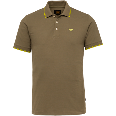 PME Legend regular fit polo met contrastbies olijfgroen