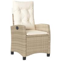 Tuinstoel verstelbaar met kussens poly rattan beige - thumbnail