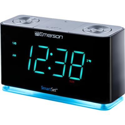Emerson Smartset Wekkerradio met Bluetooth-luidspreker met USB-poort voor iPhone/iPad/iPod/Android en Tablets, 1,4 inch cyaan LED-display en nachtlampje, ER100301