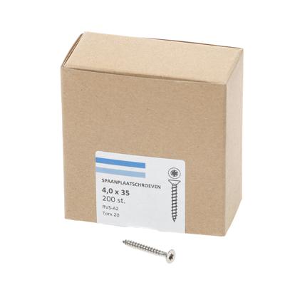 Hoenderdaal Spaanplaatschroef Rvs-A2 Platkop voldraad Torx TX20 4.0X35 | 200 stuks - 0206.30.25403 Hoenderdaal Spaanplaatschroef Rvs-A2 Platkop voldraad Torx TX20 4.0X35 | 200 stuks - 0206.30.25403