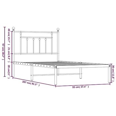 Bedframe met hoofdbord metaal wit 90x200 cm