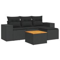 5-delige Loungeset met kussens poly rattan zwart - thumbnail