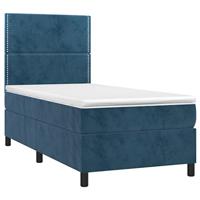vidaXL Boxspring met matras en LED fluweel donkerblauw 90x190 cm - thumbnail