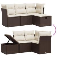 4-delige Loungeset met kussens poly rattan bruin - thumbnail