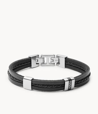 Fossil JF03686040 Armband Vintage Casual staal-leder zilverkleurig-zwart 18-19,5 cm