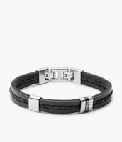 Fossil JF03686040 Armband Vintage Casual staal-leder zilverkleurig-zwart 18-19,5 cm - thumbnail