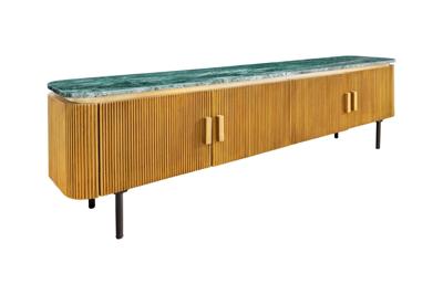Design TV-bord VENEZIANO 160 cm messing groen marmeren blad mangohout retro - 44534