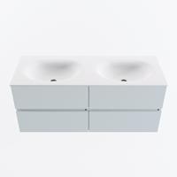 MONDIAZ VICA 120cm badmeubel onderkast Clay 4 lades. Wastafel MOON dubbel zonder kraangat, kleur Talc. - thumbnail