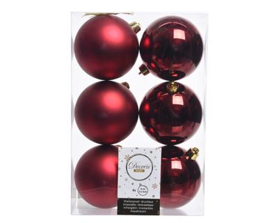 Decoris kerstballen plastic set ossenbloed 8cm 6st