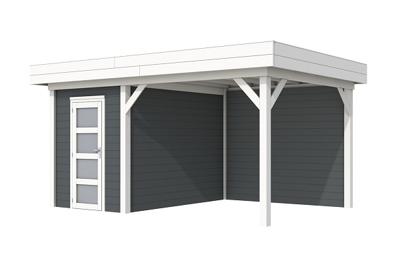 Woodvision Kiekendief blokhut 200x300 cm + overkapping 300 cm vuren blank- Plat dak- Onbehandeld vurenhout- Woodvision