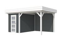 Woodvision Kiekendief blokhut 200x300 cm + overkapping 300 cm vuren blank- Plat dak- Onbehandeld vurenhout- Woodvision - thumbnail