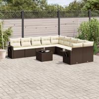 11-delige Loungeset met kussens poly rattan bruin - thumbnail