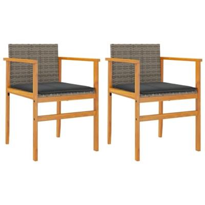 Tuinstoelen 2 st met kussens poly rattan en massief hout grijs