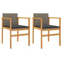 Tuinstoelen 2 st met kussens poly rattan en massief hout grijs - thumbnail