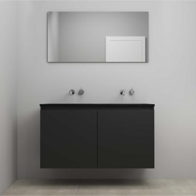 On-Line Badkamermeubelset - 120 cm - Voorgemonteerd - Greeploze Ladestructuur - Acryl Wastafel - zonder Kraangat - Spiegel - Mat Zwart - V01