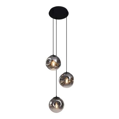 QAZQA Art deco hanglamp zwart met smoke glas 3-lichts - Douglass