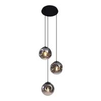 QAZQA Art deco hanglamp zwart met smoke glas 3-lichts - Douglass - thumbnail