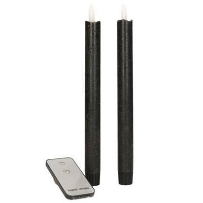 Anna&apos;s Collection LED dinerkaars 3d flame rustiek 23 cm zwart 2 stuks