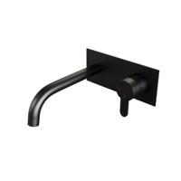 Inbouw Wastafelmengkraan Brauer Black Edition Coldstart Gebogen Uitloop Korte Platte Hendel Rechts Mat Zwart Met Afdekplaat Brauer - thumbnail