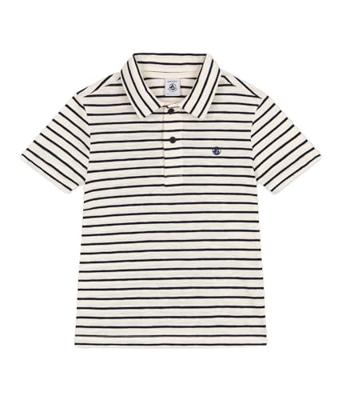 Gestreept poloshirt met korte mouwen voor jongens PETIT BATEAU vanille