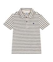 Gestreept poloshirt met korte mouwen voor jongens PETIT BATEAU vanille - thumbnail