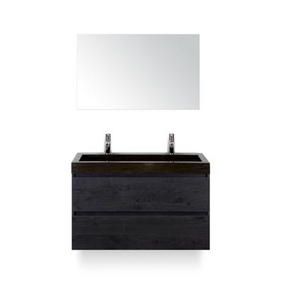 Maxx XL Badmeubelset 100 cm - Black Oak - Wastafel Lucca 2 kraangaten - met Spiegel