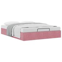 Ottoman bedframe zonder matras 140x200 cm fluweel roze - thumbnail