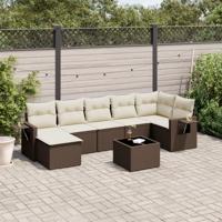 8-delige Loungeset met kussens poly rattan bruin - thumbnail