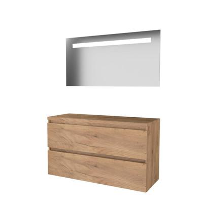 Basic-Line Economic 46 Badkamermeubelset - 120 x 46 cm - Greeploos - 2 Lades - Wastafelblad - Spiegel met LED Verlichting - Whisky Oak